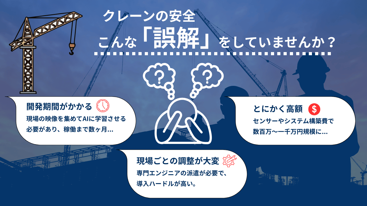 クレーンのAI安全管理に関するよくある誤解3つ：「開発期間がかかる」「とにかく高額」「現場ごとの調整が大変」